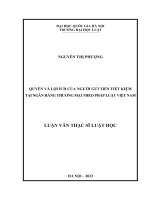 Luận văn thạc sĩ luật học: Quyền và lợi ích của người gửi tiền tiết kiệm tại Ngân hàng thương mại theo pháp luật Việt Nam