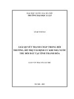 Luận văn thạc sĩ luật học: Giải quyết tranh chấp trong bồi thường, hỗ trợ tái định cư khi Nhà nước thu hồi đất tại tỉnh Thanh Hóa