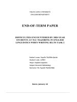 difficulties encountered by 3rd year students at tlu majoring in english linguistics when writing ielts task 2