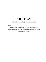 tiểu luận môn công tác xã hội chức năng nhiệm vụ và liên hệ công tác của ngành công tác xã hội trong bệnh viện nhi trung ương