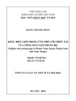 Tóm tắt: Khác biệt giới trong ứng phó với thiên tai của nông dân Nam Trung Bộ (Nghiên cứu trường hợp xã Phước Nam, huyện Thuận Nam, tỉnh Ninh Thuận)