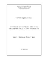 Luận văn thạc sĩ luật học: Tư tưởng Hồ Chí Minh về Liêm chính và việc thực hiện đối với cán bộ, công chức hiện nay
