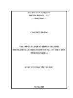 Luận văn thạc sĩ luật học: Vai trò của cơ quan thanh tra tỉnh trong phòng, chống tham nhũng - từ thực tiễn tỉnh Thanh Hóa
