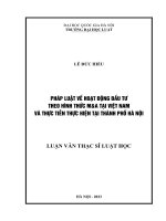 Luận văn thạc sĩ luật học: Pháp luật về hoạt động đầu tư theo hình thức M&A tại Việt Nam và thực tiễn thực hiện tại thành phố Hà Nội.