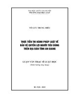 Luận văn thạc sĩ luật học: Thực tiễn thi hành pháp luật về bảo vệ quyền lợi người tiêu dùng trên địa bàn tỉnh An Giang