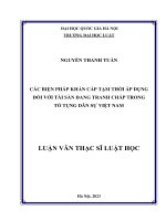 Luận văn thạc sĩ luật học: Các biện pháp khẩn cấp tạm thời áp dụng đối với tài sản đang tranh chấp trong tố tụng Dân Sự Việt Nam