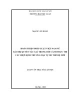 Luận văn thạc sĩ luật học: Hoàn thiện pháp luật Việt Nam về bảo hộ quyền tác giả trong bối cảnh thực thi các Hiệp định thương mại tự do thế hệ mới