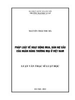 Luận văn thạc sĩ luật học: Pháp luật về hoạt động mua, bán nợ xấu của ngân hàng thương mại ở Việt Nam