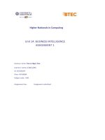 higher nationals in computing unit 14 business intelligence assignment 1