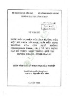 Luận văn thạc sĩ khoa học lâm nghiệp: Bước đầu nghiên cứu ảnh hưởng của một số nhân tố sinh thái đến sinh trưởng của cây Quế trồng (Cinnamomum Casia - BL.) và xây dựng bản đồ thích nghi trồng Quế tại huyện KBang - tỉnh Gia Lai