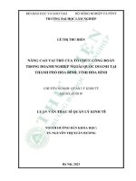 Luận văn thạc sĩ quản lý kinh tế: Nâng cao vai trò của tổ chức Công đoàn trong doanh nghiệp ngoài quốc doanh tại Thành phố Hoà Bình, tỉnh Hoà Bình