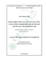 Luận văn thạc sĩ quản lý kinh tế: Hoàn thiện công tác quản lý nhà nước về đất nông nghiệp trên địa bàn huyện Chương Mỹ, thành phố Hà Nội