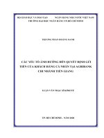 Luận văn thạc sĩ tài chính ngân hàng: Các yếu tố ảnh hưởng đến quyết định gửi tiền của khách hàng cá nhân tại Agribank - chi nhánh Tiền Giang