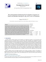 Recommendations Enhancing the Competitive Capacity of Small and Medium Enterprises after the Covid-19 Pandemic / Nguyễn Văn Tiến