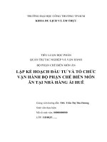 tiểu luận lập kế hoạch đầu tư và tổ chức vận hành bộ phận chế biến món ăn tại nhà hàng ái huê