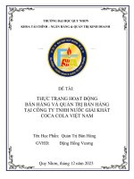 THỰC TRẠNG HOẠT ĐỘNG BÁN HÀNG VÀ QUẢN TRỊ BÁN HÀNG TẠI CÔNG TY TNHH NƯỚC GIẢI KHÁT COCA COLA VIỆT NAM