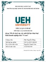 TIỂU LUẬN CUỐI KÌ MÔN HỌC LUẬT KINH DOANH Đề tài Nếu là start up, các anh/chị lựa chọn loại hình doanh nghiệp nào. Vì sao