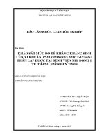khảo sát mức độ đề kháng kháng sinh của vi khuẩn pseudomonas aeruginosa phân lập được tại bệnh viện nhi đồng 1 từ tháng 32018 đến 22019