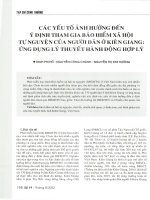 TẠP CHÍ CÔNG THUONG CÁC YẾU TÔ ẢNH HƯỞNG ĐẾN Ý ĐỊNH THAM GIA BÃO HIEM XÃ HỘI TỰ NGUYỆN CỦA NGƯỜI DÂN Ở KIÊN GIANG: ỨNG DỤNG LÝ THUYÊT HÀNH ĐỘNG HỢP LÝ