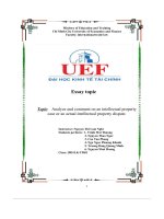 tiểu luận luật sở hữu trí tuệ topic analyze and comment on an intellectual property case or an actual intellectual property dispute