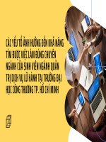 các yếu tố ảnh hưởng đến khả năng tìm được việc làm đúng chuyên ngành của sinh viên ngành quản trị dịch vụ lữ hành tại trường đại học công thương tp hồ chí minh