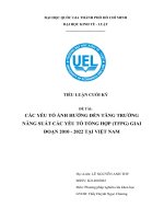 đề tài các yếu tố ảnh hưởng đến tăng trưởng năng suất các yếu tố tổng hợp tfpg giai đoạn 2010 2022 tại việt nam