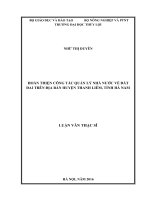 Luận văn thạc sĩ Quản lý Tài nguyên và Môi trường: Hoàn thiện công tác quản lý nhà nước về đất đai trên địa bàn huyện Thanh Liêm, tỉnh Hà Nam