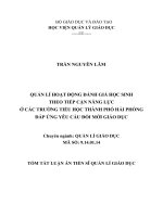 Tóm tắt: Quản lí hoạt động đánh giá học sinh theo tiếp cận năng lực ở các trường tiểu học thành phố Hải Phòng đáp ứng yêu cầu đổi mới giáo dục