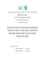 xác định hàm lượng manganeseii trong nước từ nhà máy cấp bằng phương pháp trắc quang dùng fomaldoxime