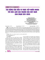 TÁC ĐỘNG CỦA ĐẦU TƯ TRỰC TIẾP NƯỚC NGOÀI TỚI VIỆC LÀM CÁC NGÀNH CỦA VIỆT NAM GIAI ĐOẠN 2011-2020