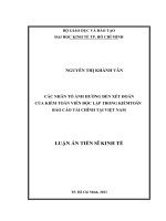 Các nhân tố ảnh hưởng đến xét đoán của kiểm toán viên độc lập trong kiểm toán báo cáo tài chính tại Việt Nam