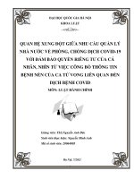 Tiểu luận: Quan hệ xung đột giữa nhu cầu quản lý nhà nước về phòng, chống dịch covid-19 với đảm bảo quyền riêng tư của cá nhân, nhìn từ việc công bố thông tin bệnh nền của ca tử vong liên quan đến dịch bệnh covid