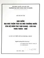 Luận án tiến sĩ địa chất học: Đặc điểm địa hoá trầm tích và môi trường nước của hệ đầm phá Tam Giang- cầu Hai Thừa Thiên- Huế