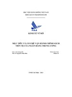 mục tiêu và cơ chế vận hành chính sách tiền tệ của ngân hàng trung ương