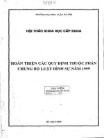 Kỷ yếu hội thảo khoa học: Hoàn thiện các quy định thuộc phần chung Bộ luật Hình sự năm 1999