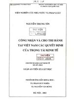 Luận án tiến sĩ luật học: Công nhận và cho thi hành tại Việt Nam các quyết định của trọng tài kinh tế