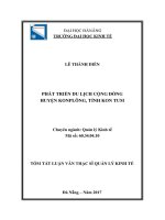 Tóm tắt luận văn thạc sĩ kinh tế: Phát triển du lịch cộng đồng Huyện Konplông, Tỉnh Kon Tum