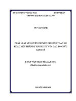 Luận văn thạc sĩ Luật học: Pháp luật về quyền chuyển nhượng toàn bộ hoặc một phần dự án đầu tư của các tổ chức kinh tế