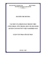 Luận văn thạc sĩ Luật học: Vai trò của pháp luật trong việc công nhận, tôn trọng, bảo vệ, bảo đảm quyền con người ở Việt Nam hiện nay