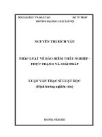 Luận văn thạc sĩ Luật học: Pháp luật về bảo hiểm thất nghiệp - Thực trạng và giải pháp