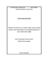 Luận văn thạc sĩ Luật học: Chế độ tài sản của vợ chồng theo thảo thuận trong luật hôn nhân và gia đình năm 2014 và thực tiễn thực hiện