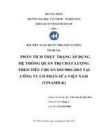 phân tích thực trạng áp dụng hệ thống quản trị chất lượng theo tiêu chuẩn iso 90012015 tại công ty cổ phần sữa việt nam vinamilk
