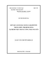 kết quả giảm đau bằng gabapentin trong điều trị bệnh zona tại bệnh viện trung ương thái nguyên