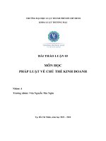 thảo luận 03 môn học pháp luật về chủ thể kinh doanh người thừa kế phần vốn góp của thành viên công ty tnhh 2 thành viên trở lên sẽ trở thành thành viên của công ty đó