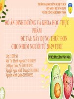 đồ án dinh dưỡng và khoa học thực phẩm đề tài xây dựng thực đơn cho nhóm người từ 20 29 tuổi