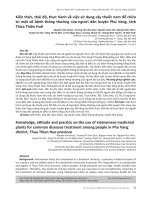 75TẠP CHÍ Y DƯỢC HUẾ - TRƯỜNG ĐẠI HỌC Y - DƯỢC, ĐẠI HỌC HUẾ - SỐ 7, TẬP 13, THÁNG 122023 HUE JOURNAL OF MEDICINE AND PHARMACY ISSN 1859-3836 KIẾN THỨC, THÁI ĐỘ, THỰC HÀNH VỀ VIỆC SỬ DỤNG CÂY THUỐC NAM ĐỂ CHỮA TRỊ MỘT SỐ BỆNH THÔNG THƯỜNG CỦA NGƯỜI DÂN HUY