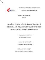 nghiên cứu các yếu tố ảnh hưởng đến ý định mua mỹ phẩm hữu cơ của người tiêu dùng tại thành phố hồ chí minh