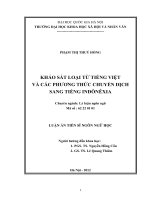 Luận án tiến sĩ Ngôn ngữ học: Khảo sát loại từ Tiếng Việt và các phương thức chuyển dịch sang tiếng INĐÔNÊXIA