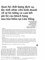 QUAN HỆ CHẤT LƯỢNG DỊCH VỤ, ĐẶC TÍNH NHÂN VIÊN KỈNH DOANH VỚI SỰ TIN TƯỞNG VÀ CAM KẾT GẮN BÓ CỦA KHÁCH HÀNG MUA BẢO HIỂM TẠI LÂM ĐỒNG
