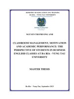 [LUẬN VĂN THẠC SĨ] classroom management, motivation and academic performance: the perspective of students in business english classes at Ba Ria - Vung Tau University